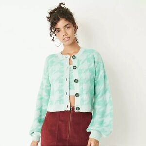 Wild Fable Green Houndstooth Cardigan